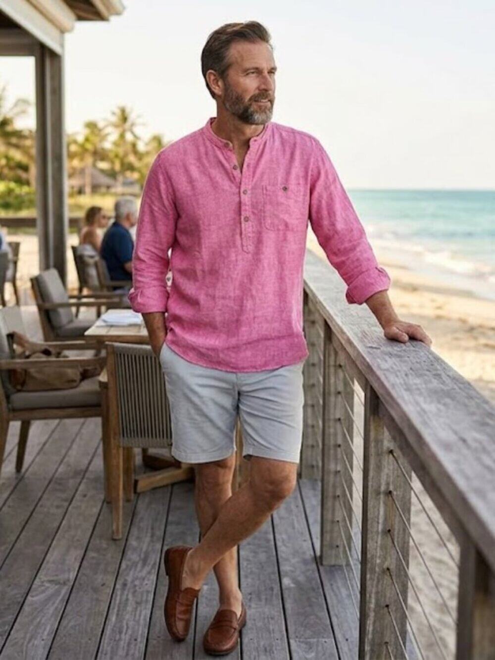 The Territory Ahead Men's Pink Linen Henley Shirt XL | Breathable Summer Casual
